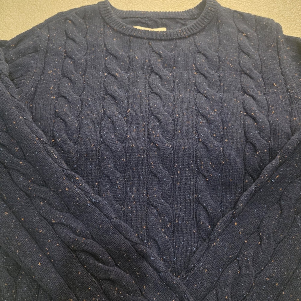 Womens Blue Cable Knit Crewneck Grandmacore Preppy Academia School Sweater Small